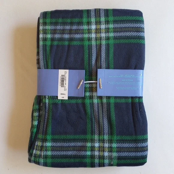 NWT 2PC Sleep Chic Plaid Pajama Pants Socks S Bottoms Blue Green JC Penney - Picture 5 of 10